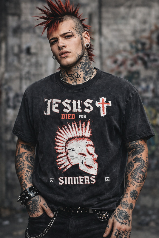 Jesus Died for Sinners Graphic Tee – Christian Streetwear Oversized 100% Cotton Shirt