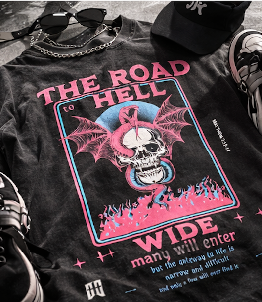 Road to Hell Christian Streetwear Shirt – Faith Based Oversized Graphic Tee (100% Cotton)