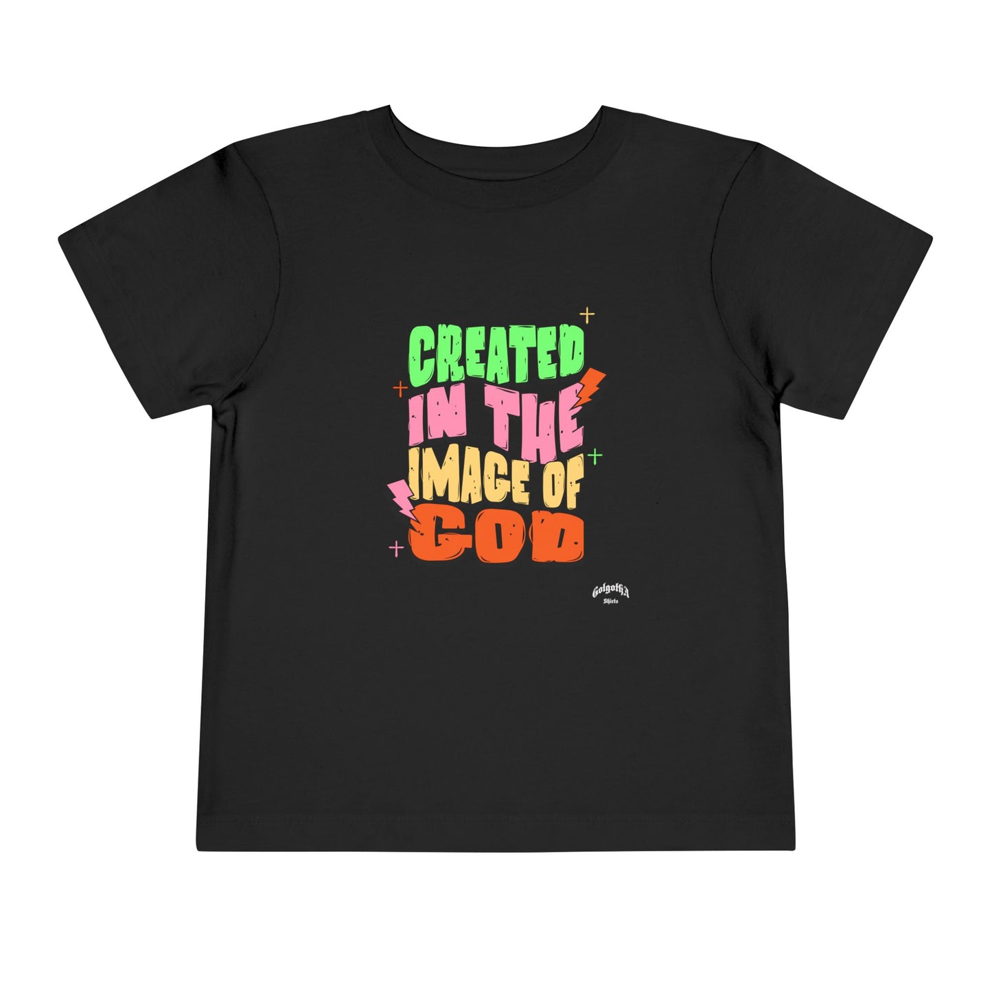 Toddler Tee – "Created in the Image of God" Colorful Christian Graphic