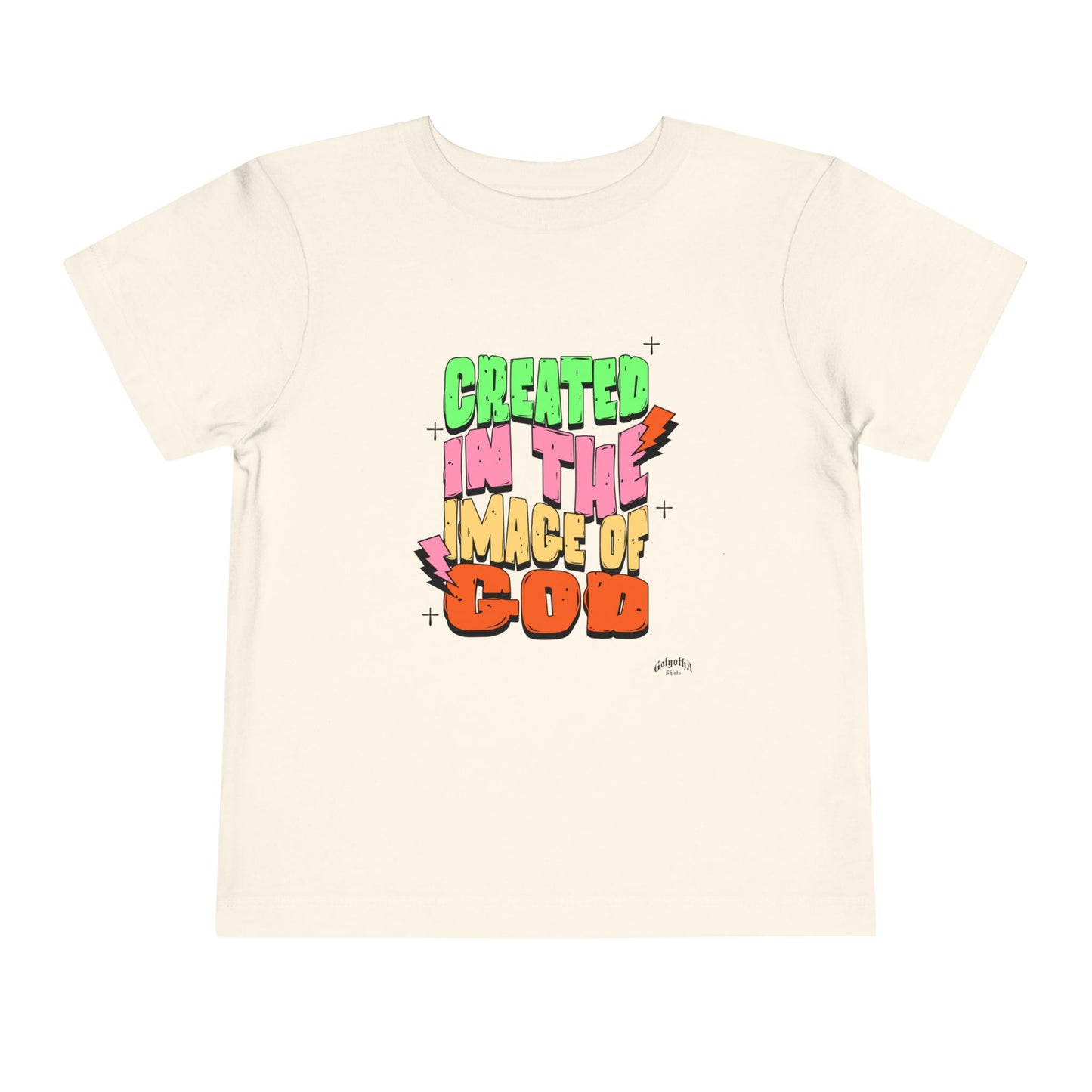 Toddler Tee – "Created in the Image of God" Colorful Christian Graphic