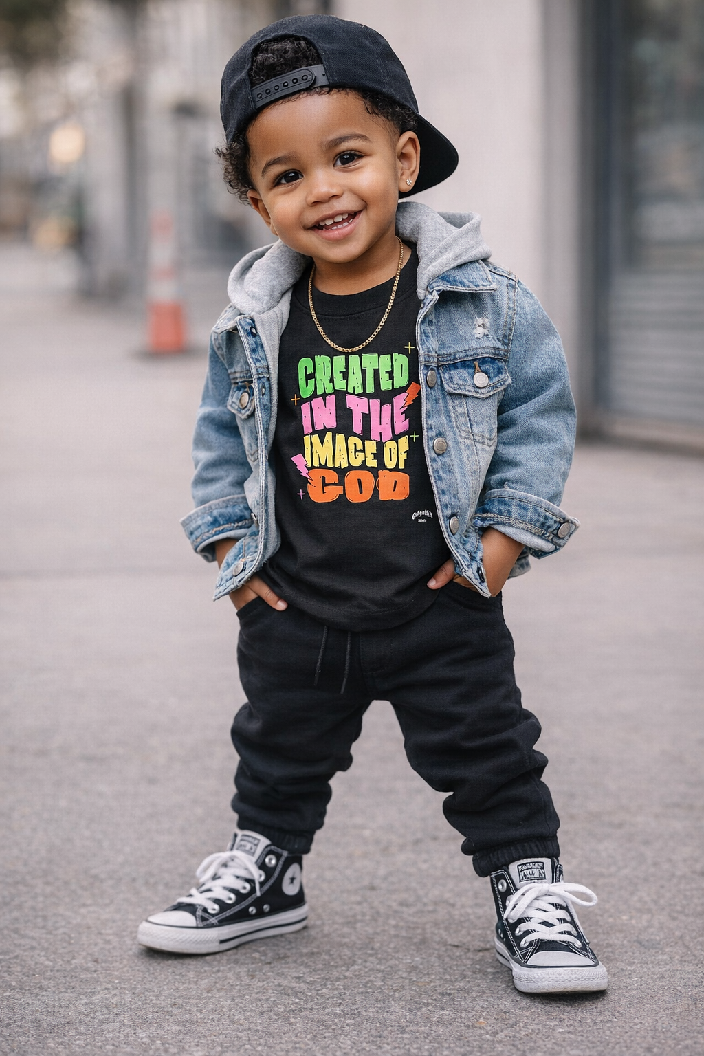 Toddler Tee – "Created in the Image of God" Colorful Christian Graphic
