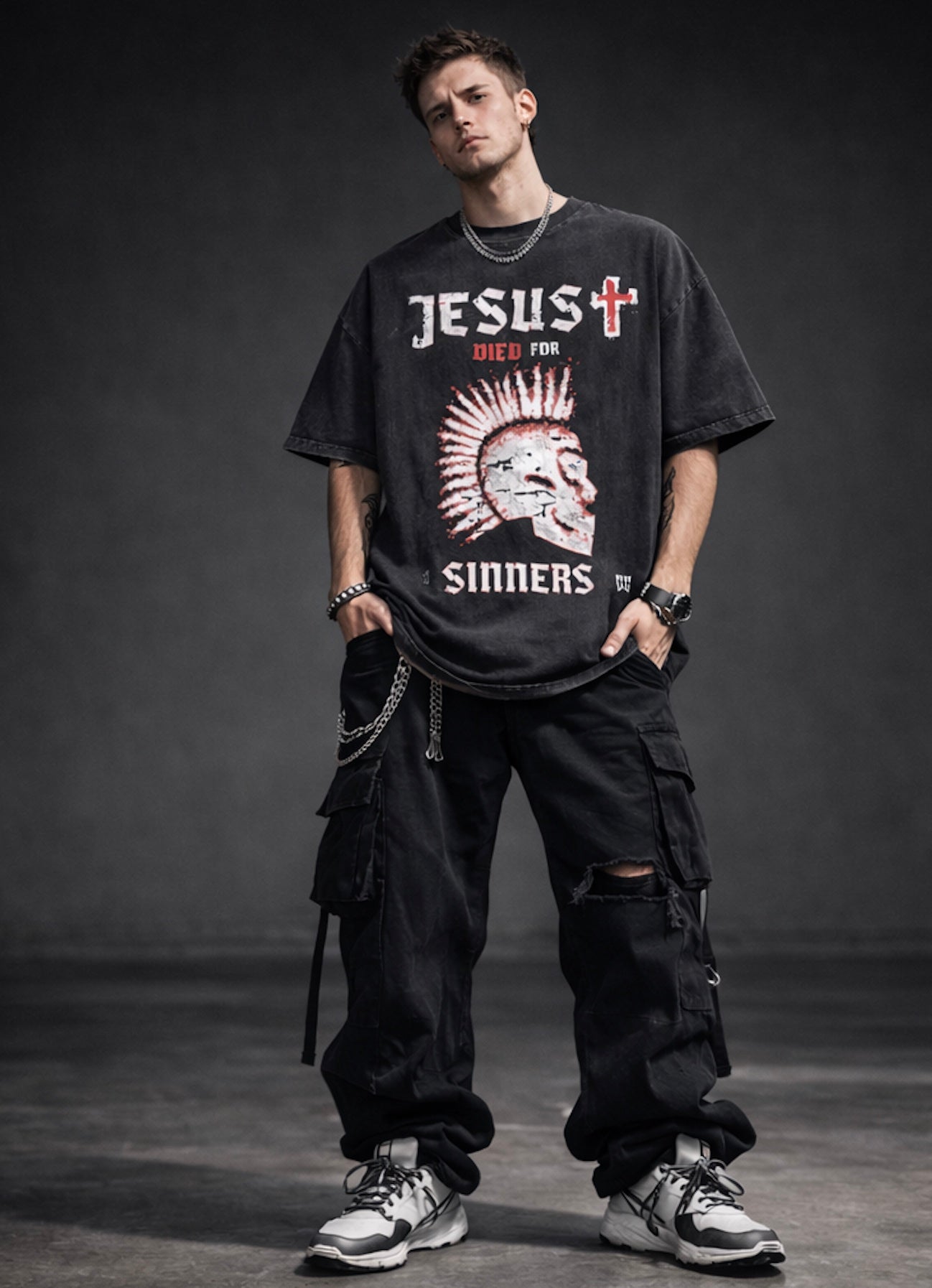 Sinners Graphic Tee – Christian Streetwear Oversized 100% Cotton Shirt